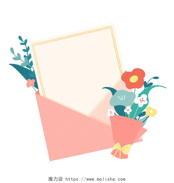 手绘感恩节卡通信封和花束元素插画感恩节花束元素